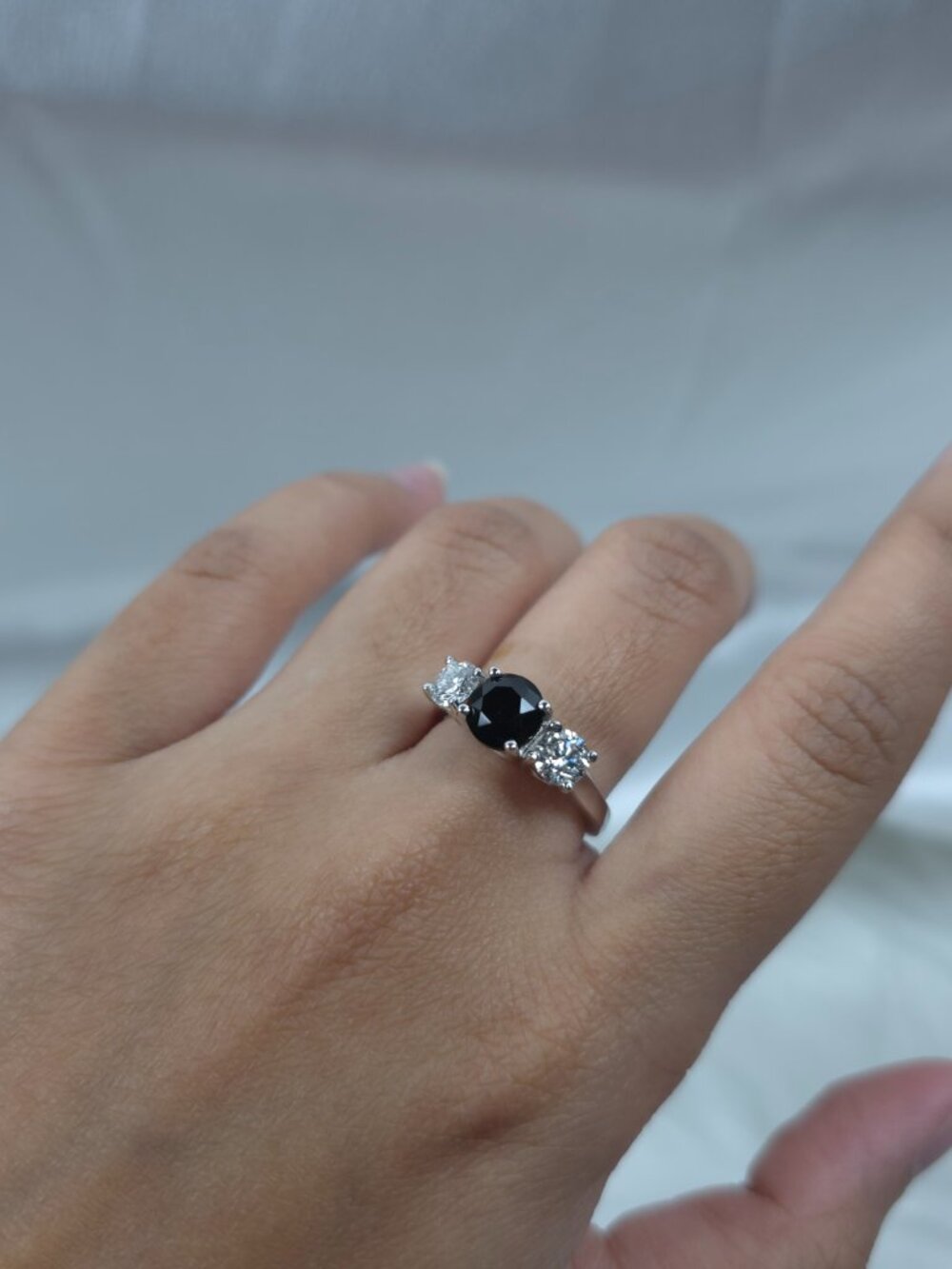 Natural Black Onyx & 1Ct Lab Grown Diamond Round ring .925 Sterling Silver